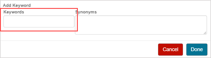 The Keyword field is highlighted for defining a keyword.